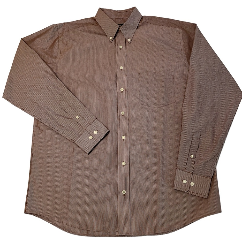 EDDIE BAUER RELAXED FIT RED/WHITE STRIPE BUTTON DOWN SHIRT SIZE LARGE TALL